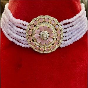 Brand New!Stunning Rose Quartz Stones & Zirconia studded pendant necklace&studs